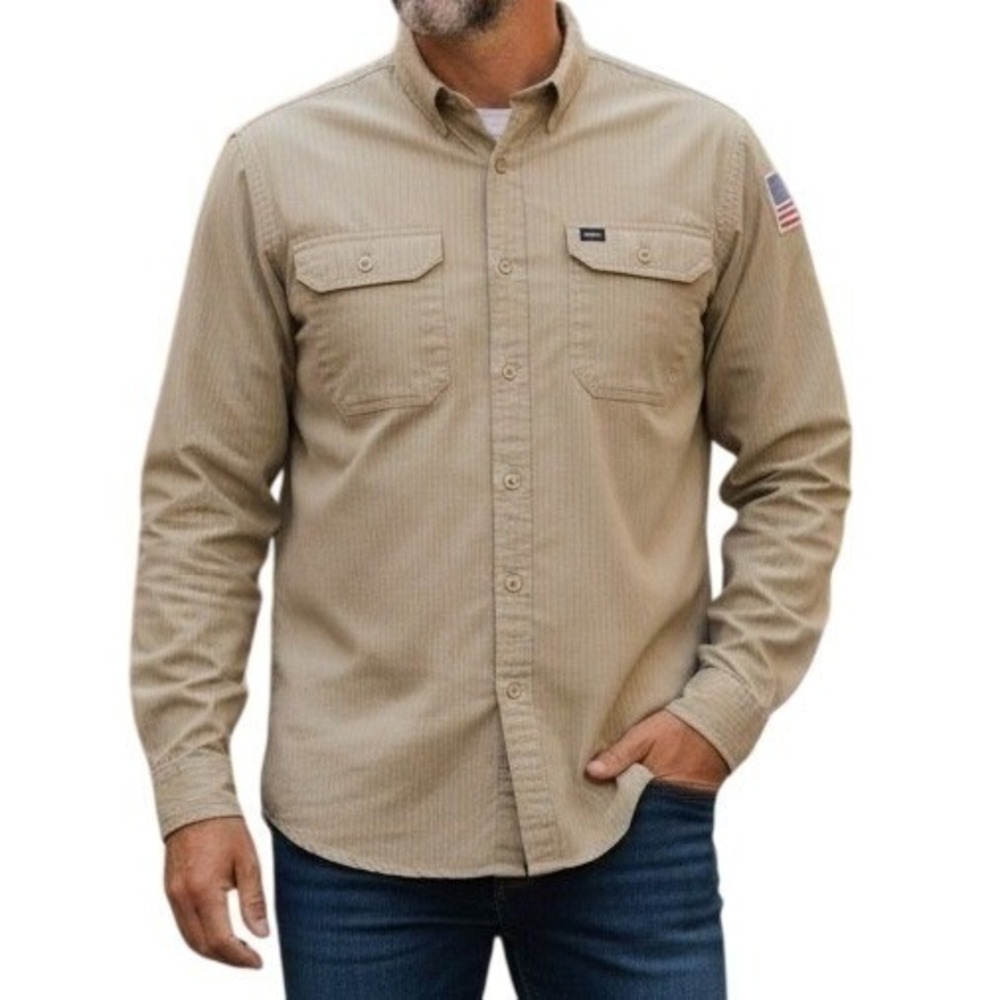 Polo Sport Ralph Lauren Vintage Button Down Shirt Men Large Khaki Workwear Patch